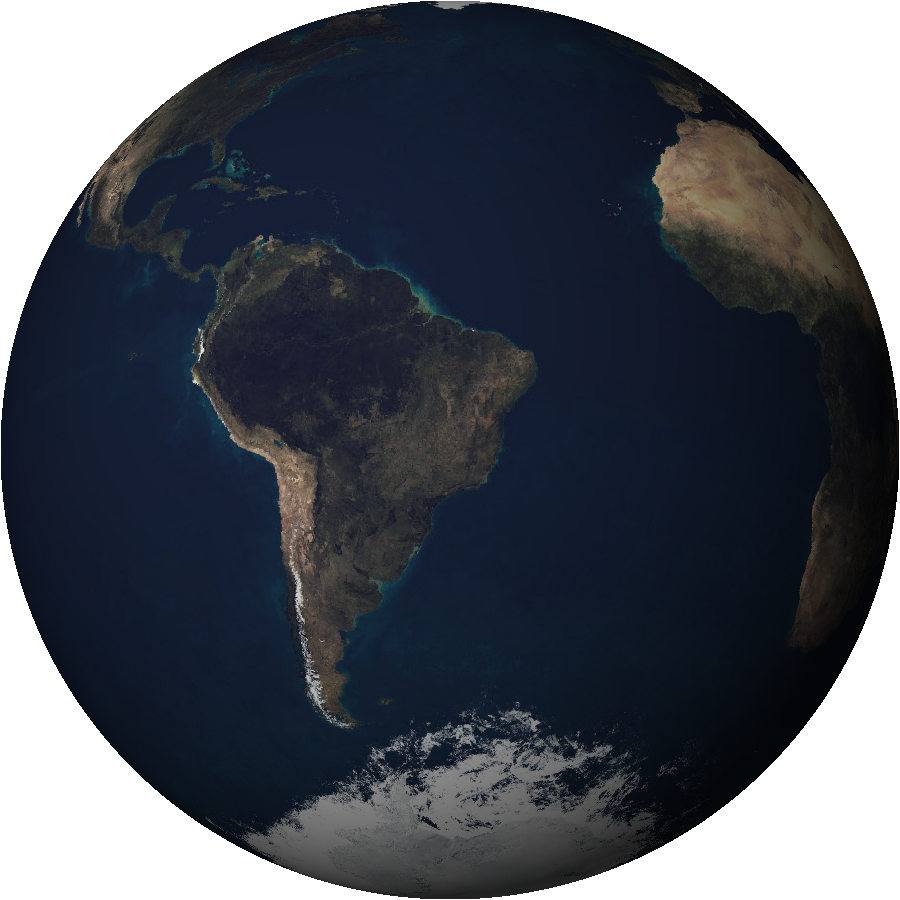 Terra vista do espaço, com o Brasil voltado para a câmera