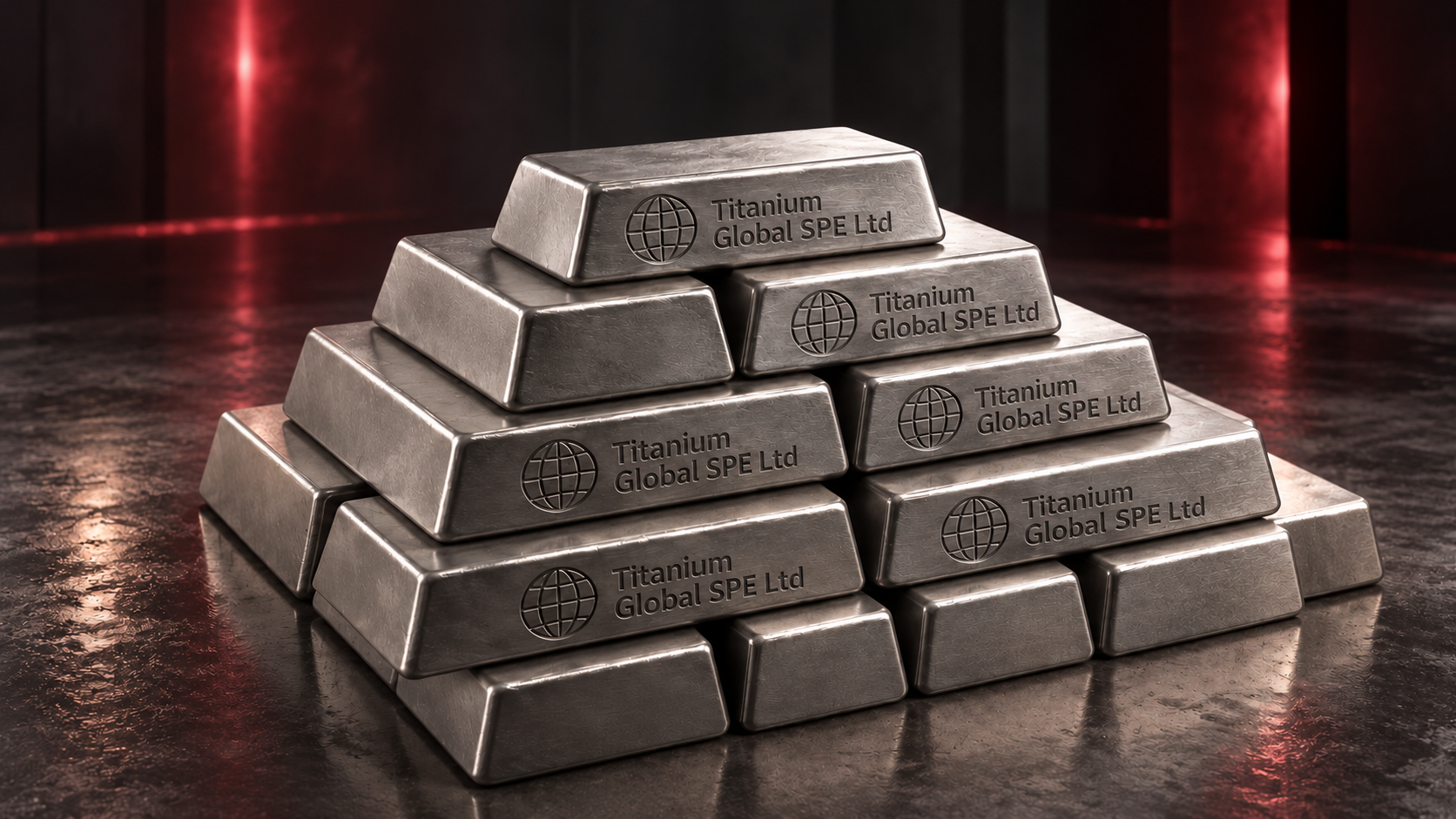 Pilhas de lingotes prateados com a marca Titanium Global SPE Ltd